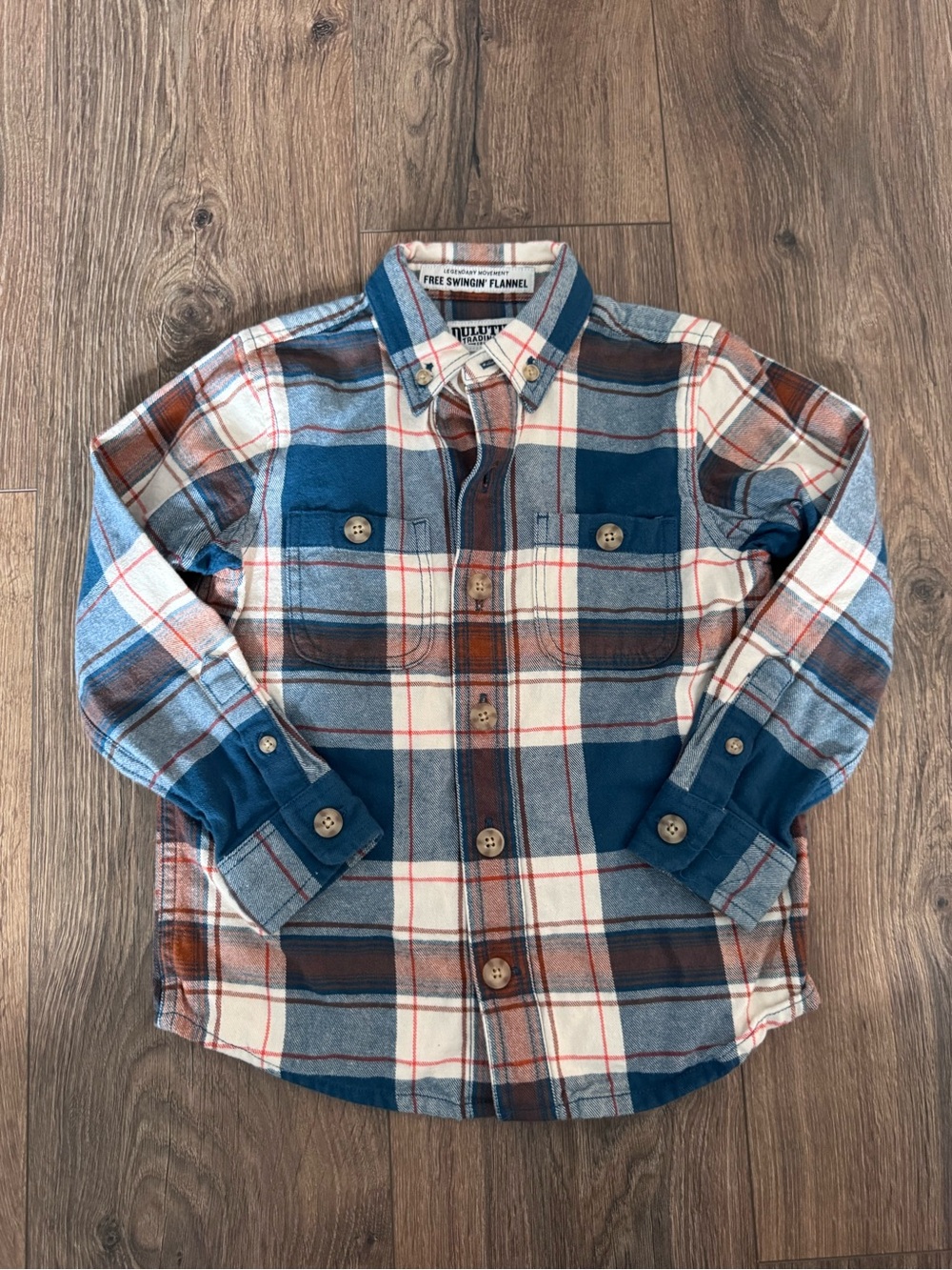 Kids Duluth Trading Co Blue, Brown & Cream Plaid Button-Down Shirt 4T
